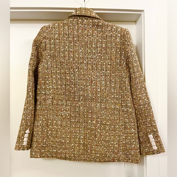 NWT New Self-Portrait Metallic Gold Brown Checked Tweed Blazer Jacket UK8/US4 - Picture 3 of 5